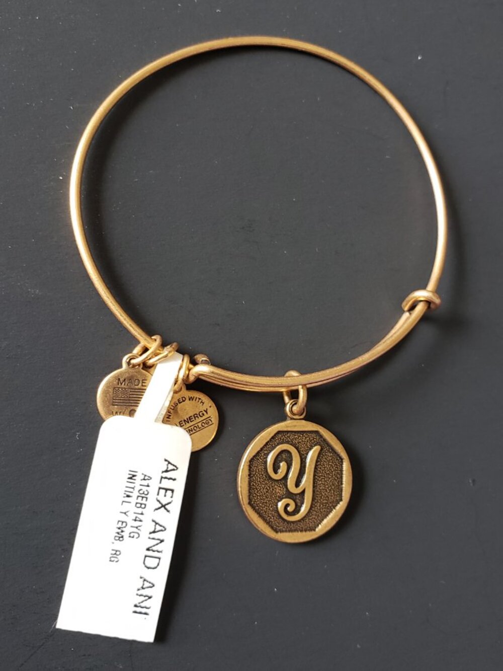 NWT Alex and Ani Y Initial Letter Gold Charm Bracelet Bangle boho 739